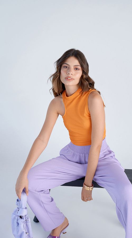 Calca Zinco Cenoura Cós Alto Detalhe Elástico Lilas