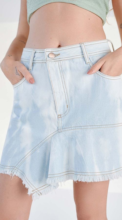 Saia Zinco Curta Five Pockets Com Botão Jeans