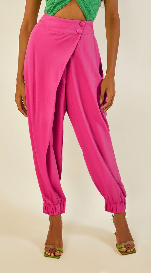 Calca Zinco Mom Cós Elástico Detalhe Sobreposição Pink