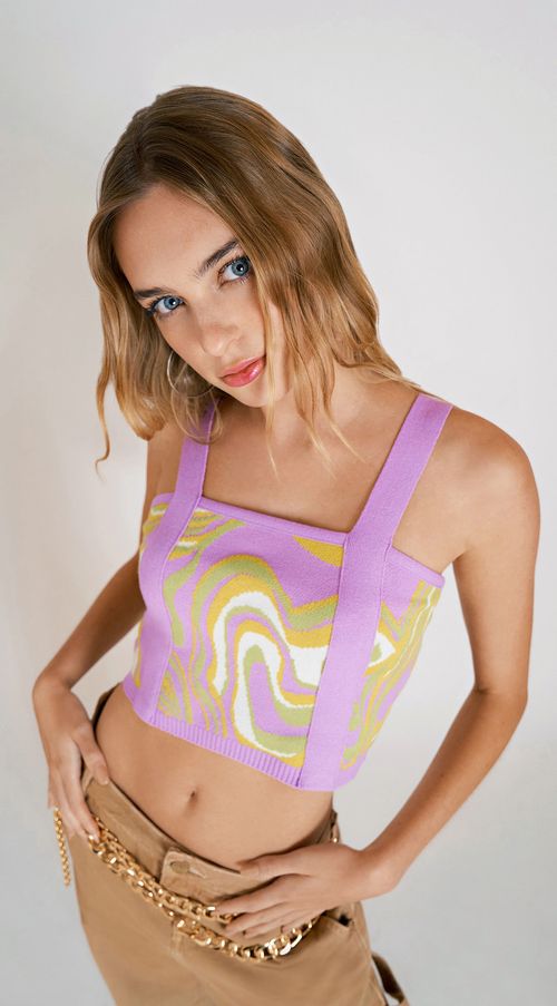 Top Zinco Justo Alça Larga Tricô Lilas