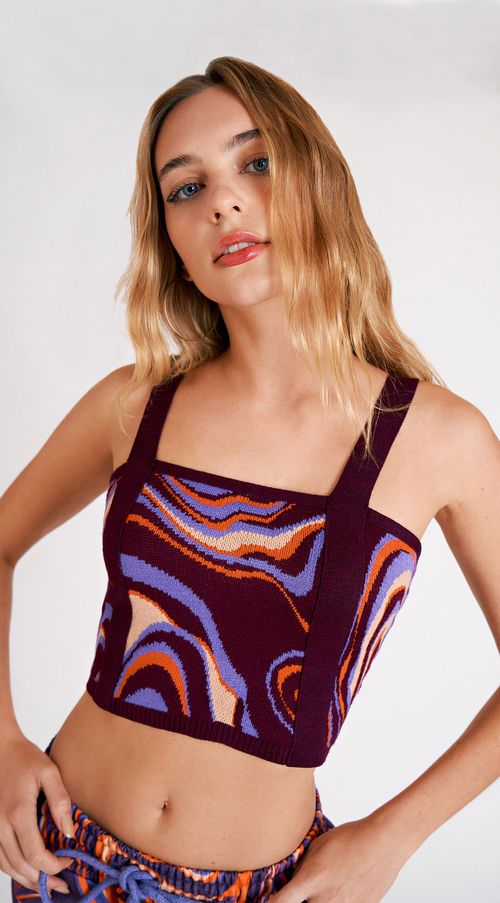 Top Zinco Justo Alça Larga Tricô Roxo