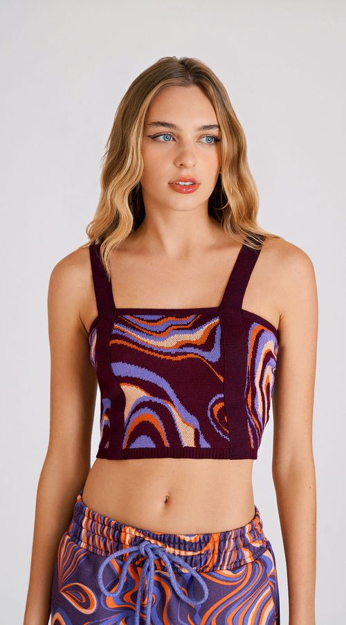 Top Zinco Justo Alça Larga Tricô Roxo