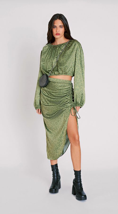 Blusa Zinco Decote Redondo Manga Longa Detalhe Elástico Verde