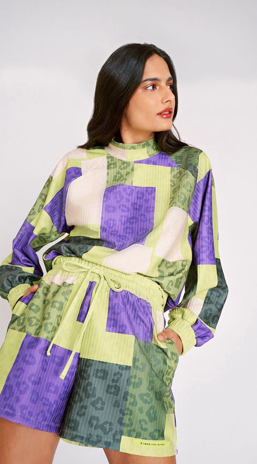 Blusa Zinco Gola Alta Manga Longa Detalhe Elástico Verde