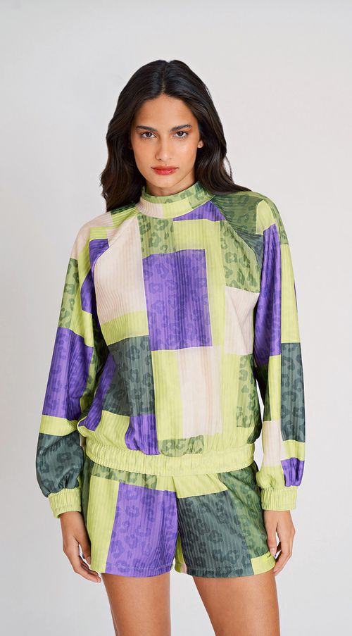 Blusa Zinco Gola Alta Manga Longa Detalhe Elástico Verde