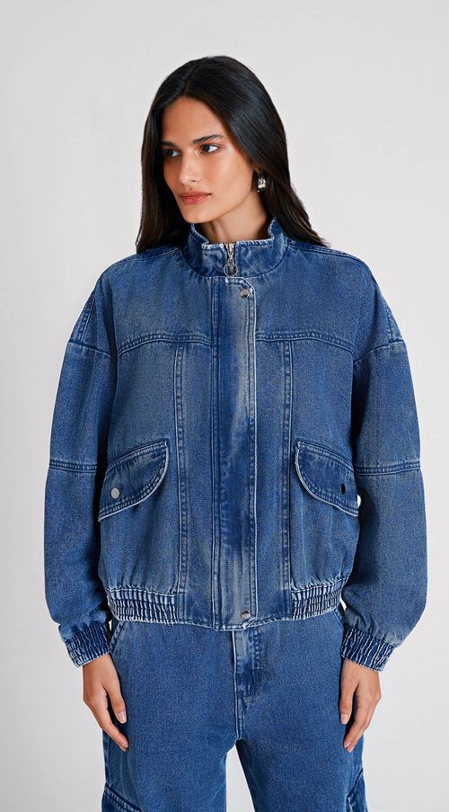 Jaqueta Zinco Bomber Ombro Deslocado Jeans