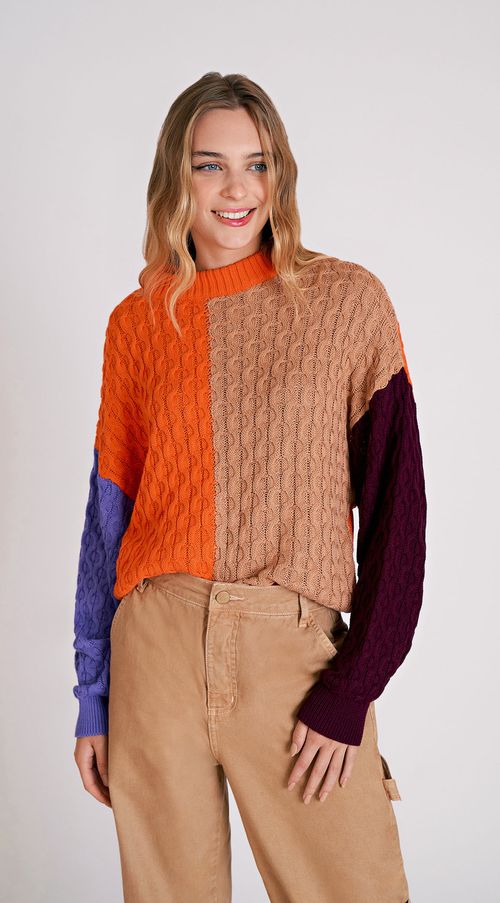Blusa Zinco Decote Redondo Manga Longa Tricôt Laranja