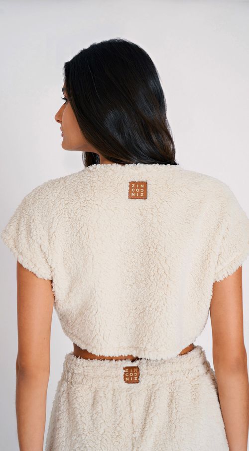 Blusa Zinco Decote V Cavada Detalhe Corrente Cru
