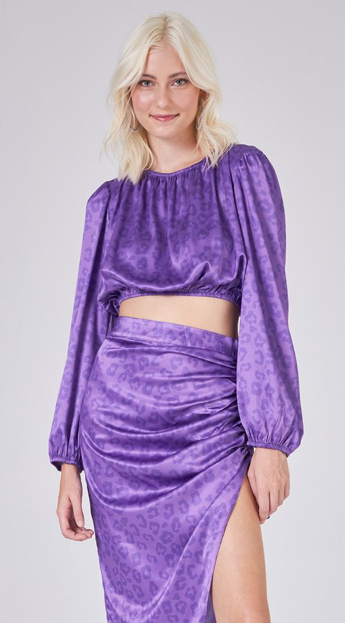 Blusa Zinco Decote Redondo Manga Longa Detalhe Elástico Roxo