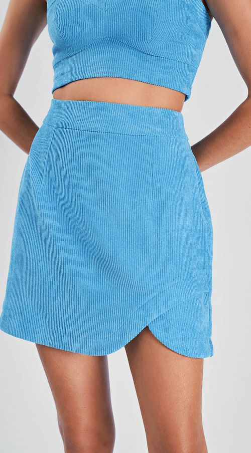 Saia Zinco Curta Assimétrica Básica Azul