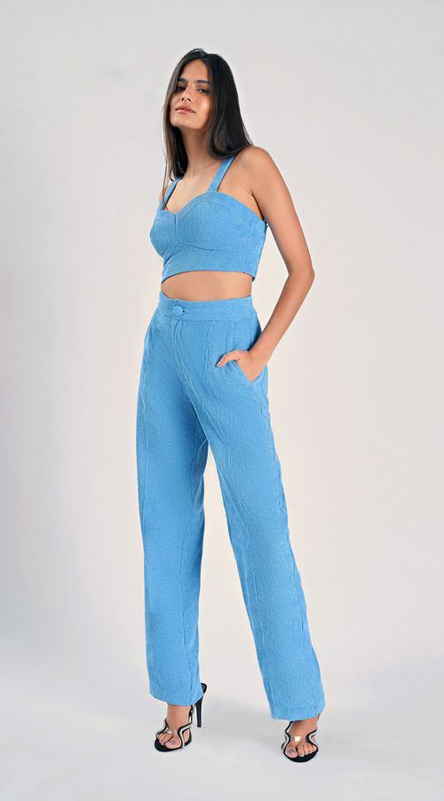 Calca Zinco Reta Cós Alto Bolso Faca Azul