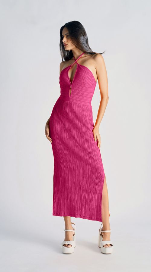 Vestido Zinco Midi Frente Única Abertura Frente Pink