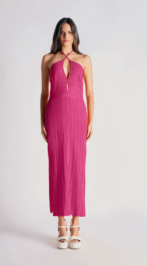 Vestido Zinco Midi Frente Única Abertura Frente Pink