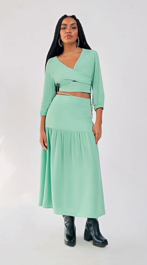 Saia Zinco Midi Fluida Detalhe Corrente Verde