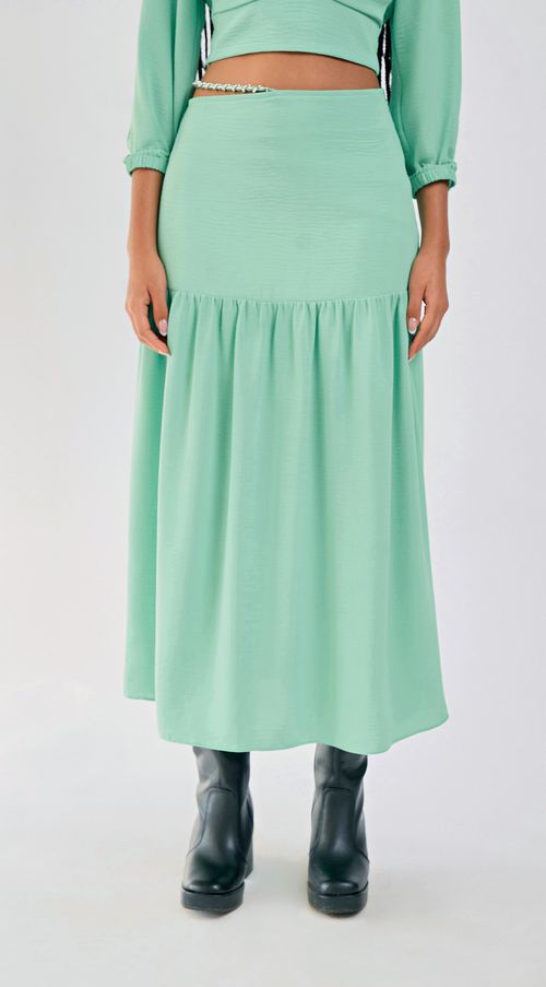 Saia Zinco Midi Fluida Detalhe Corrente Verde