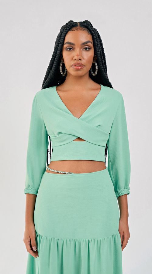 Blusa Zinco Decote Transpassado Manga Longa Com Lastex Verde