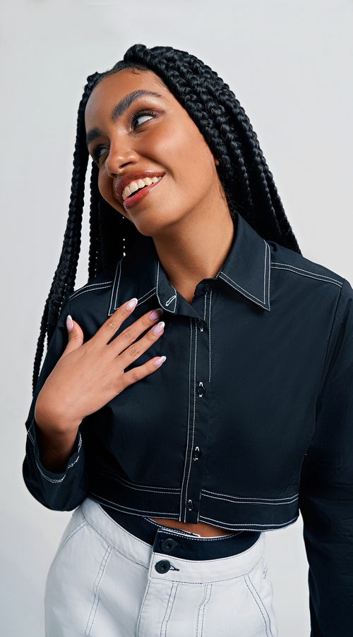 Camisa Zinco Manga Longa Detalhe Pesponto Preto