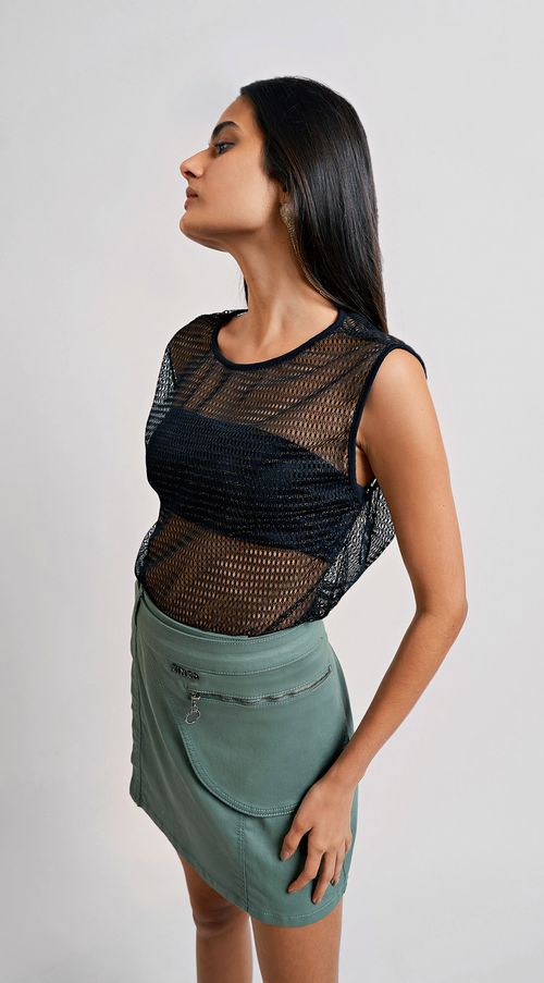 Saia Zinco Curta Linha A Detalhe Pochete Verde