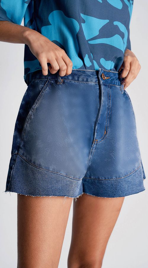 Shorts Zinco Linha A Com Recorte Jeans
