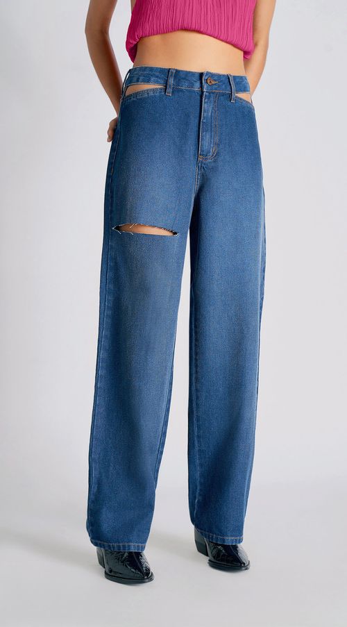 Calca Zinco Wide Leg Cós Alto Estiletado Jeans