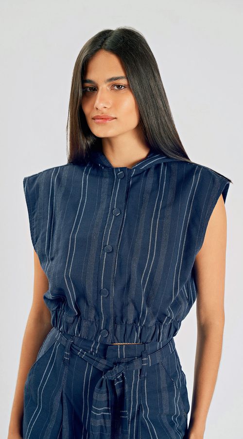 Camisa Zinco Cavada Ombro Deslocado Azul Marinho