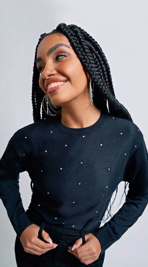 Blusa Zinco Decote Redondo Manga Longa Com Termocolante Preto