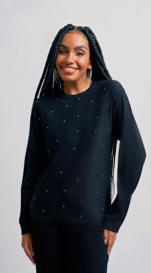 Blusa Zinco Decote Redondo Manga Longa Com Termocolante Preto