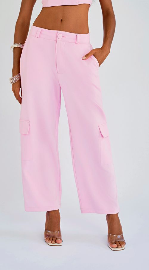 Calca Zinco Reta Cós Baixo Bolso Lateral Rosa