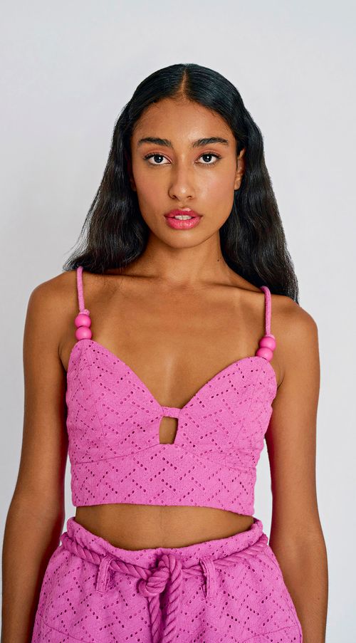 Top Zinco Justo Alça Com Lastex Pink