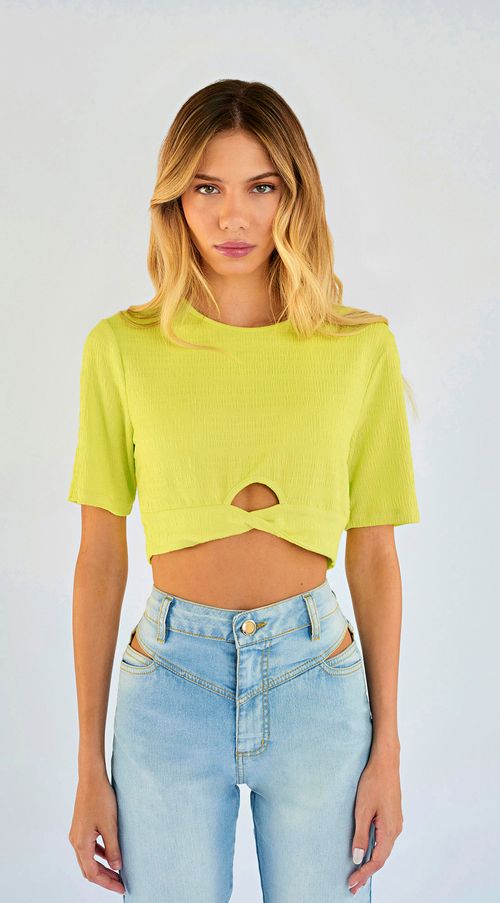 Blusa Zinco Decote Redondo Manga Curta Torção Frente Verde Claro