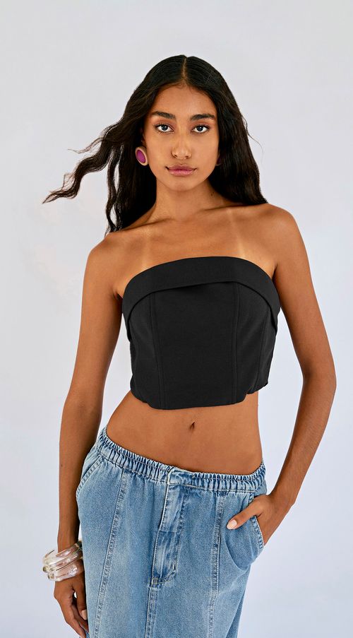 Top Zinco Justo Tomara Que Caia Com Recorte Preto