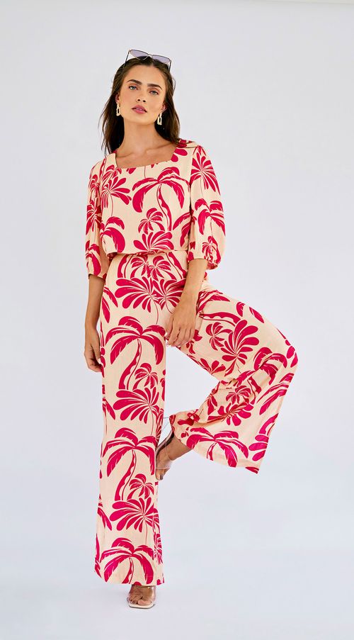 Calca Zinco Wide Leg Cós Alto Abertura Lateral Pink