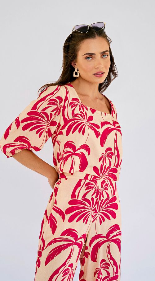 Blusa Zinco Decote Quadrado Manga 3/4 Com Franzido Pink
