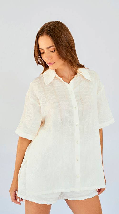 Camisa Zinco Manga Curta Com Abertura Off White