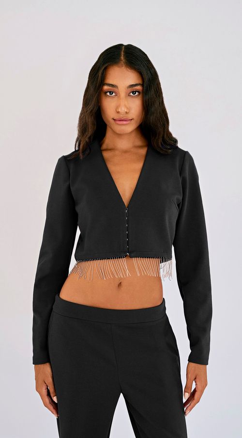 Blazer Zinco Detalhe Franja Preto