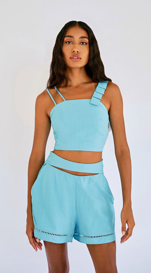 Top Zinco Justo Cavado Com Lastex Azul