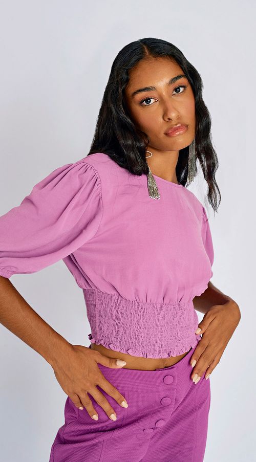 Blusa Zinco Decote Redondo Manga Curta Com Lastex Roxo