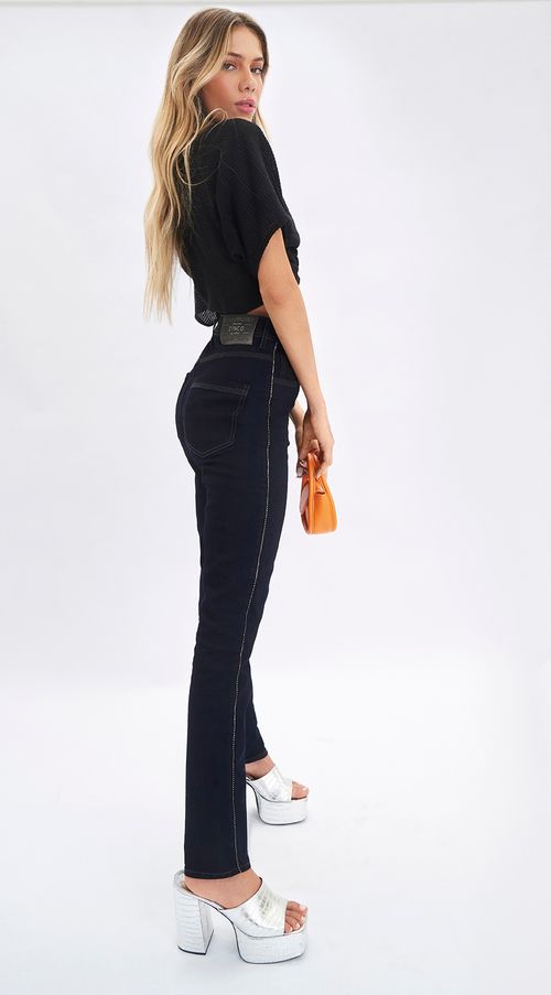 Calca Zinco Skinny Cós Alto Detalhe Strass Jeans