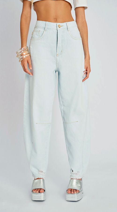 Calca Zinco New Shape Cós Alto Com Puídos Jeans