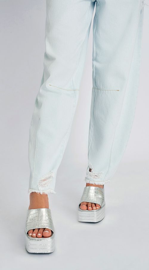 Calca Zinco New Shape Cós Alto Com Puídos Jeans