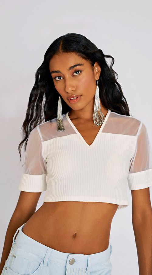 T-Shirt Zinco Decote V Composê Tecidos Branco