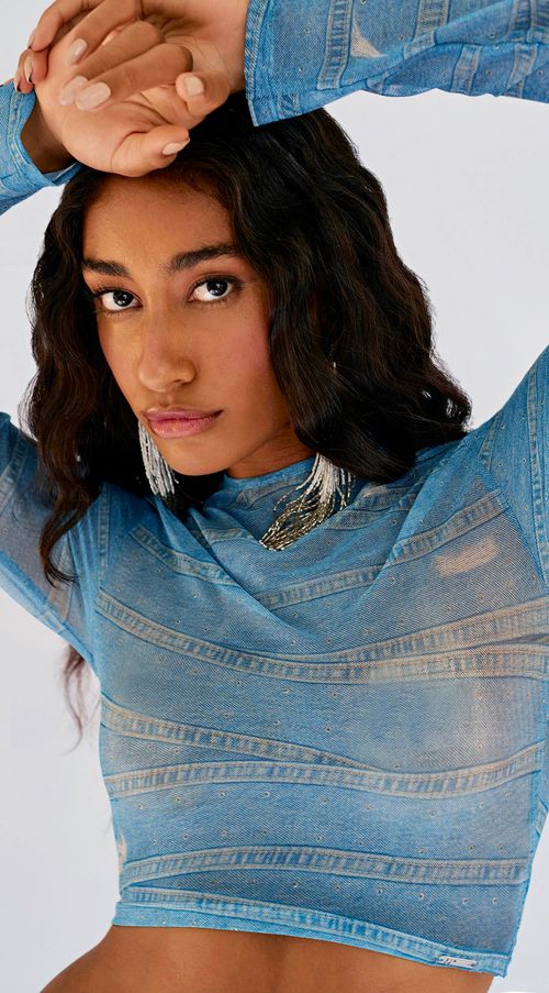 Blusa Zinco Decote Redondo Manga Longa Básica Azul