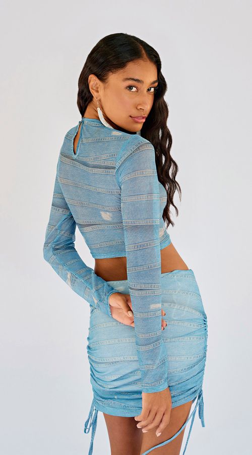 Blusa Zinco Decote Redondo Manga Longa Básica Azul