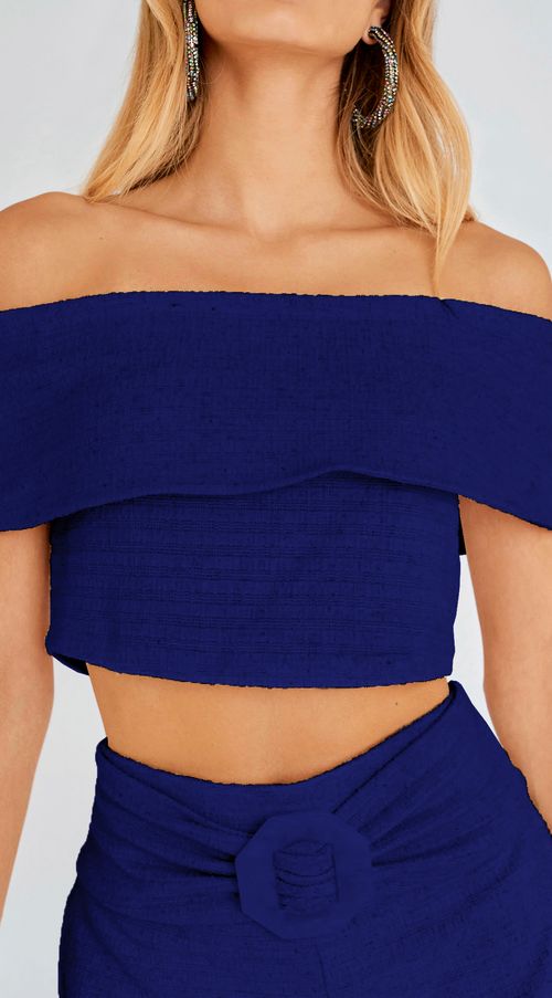 Blusa Zinco Ombro A Ombro Cavada Detalhe Elástico Azul Marinho