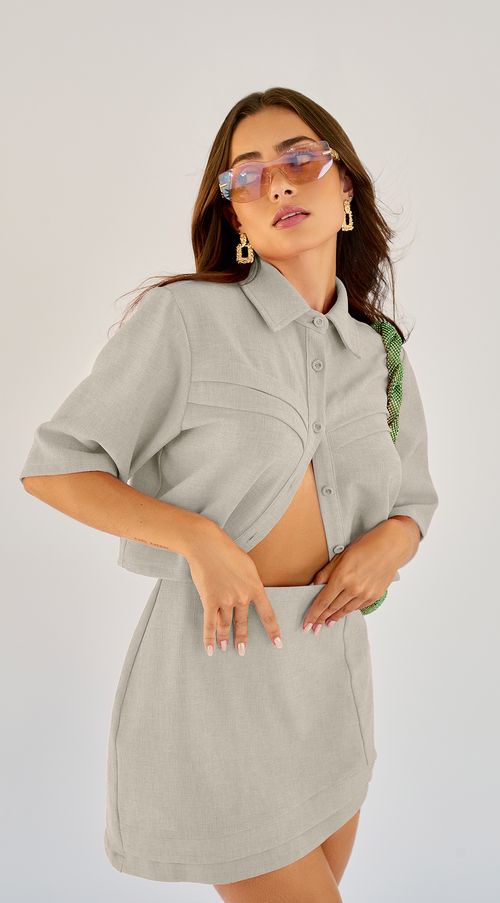 Camisa Zinco Manga Curta Com Pregas Off White