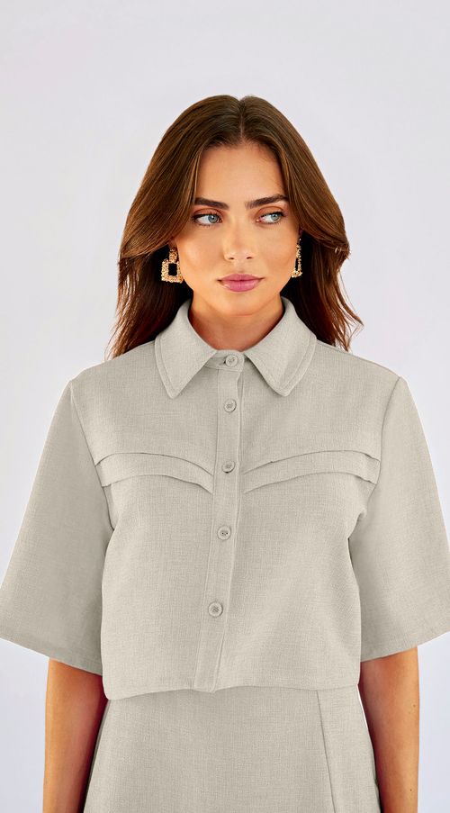 Camisa Zinco Manga Curta Com Pregas Off White