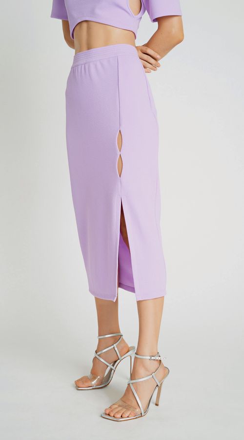 Saia Zinco Midi Reta Abertura Frente Lilas