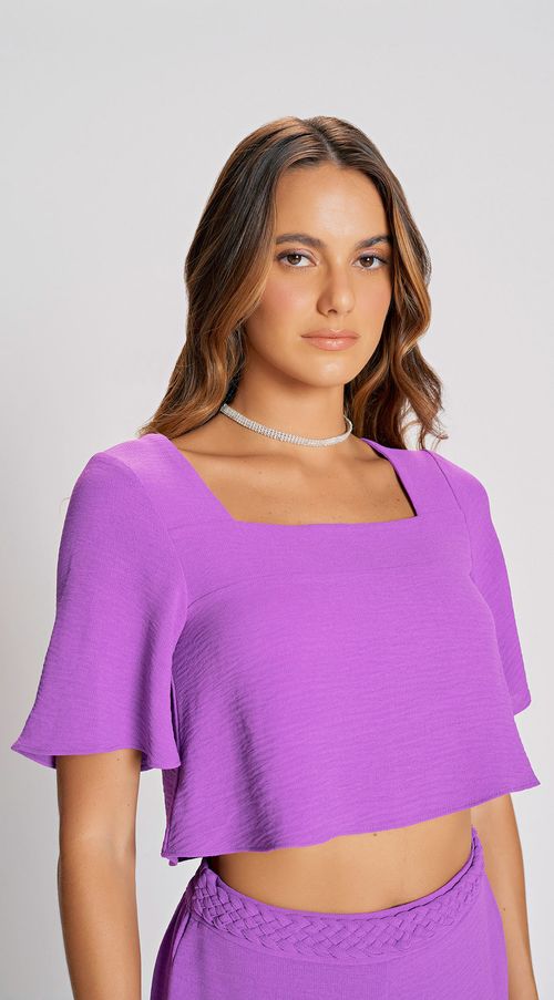 Blusa Zinco Decote Quadrado Manga Curta Básica Roxo