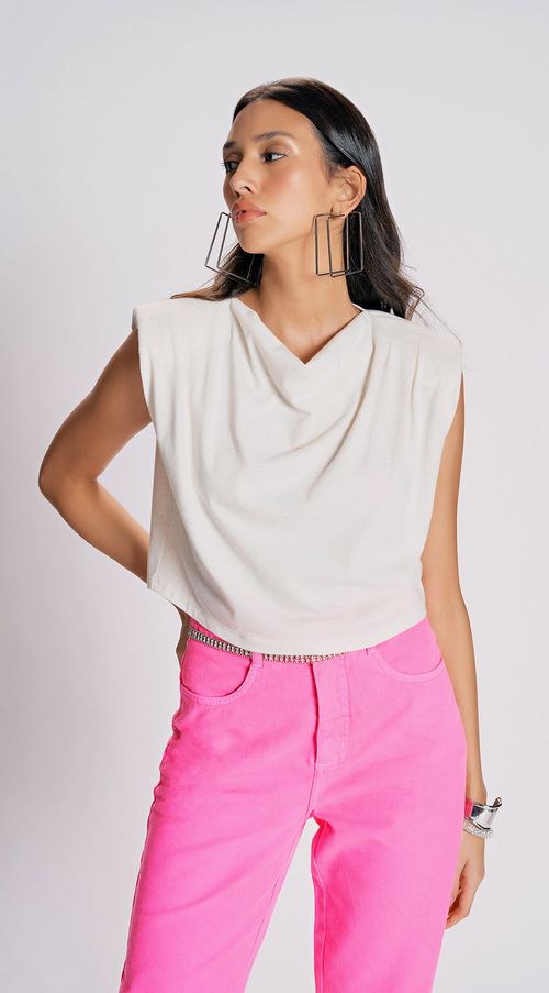 Blusa Zinco Decote Redondo Cavada Com Ombreira Cru