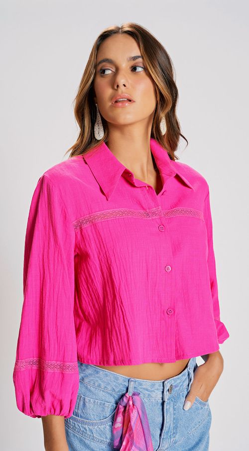 Camisa Zinco Manga 3/4 Detalhe Renda Pink